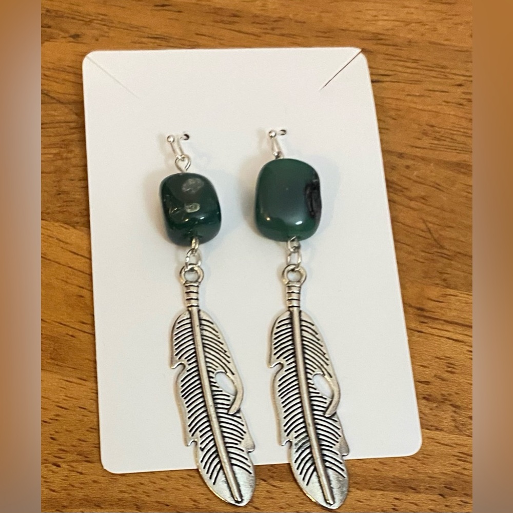 NEW Turquoise Nugget Crystal feather earrings
